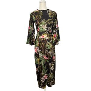 Isabel Marant Dress Womens 34/ US 2 Black Floral Cotton Maxi Bell Sleeve Boho